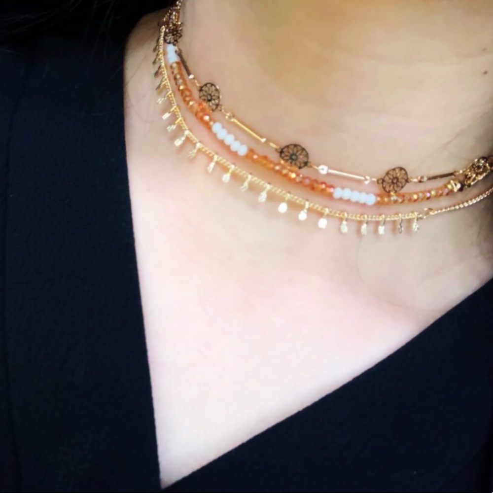 Set of 3 Bohemian Beaded Tribal Gold-Tone Chokers - Picture 5 of 8